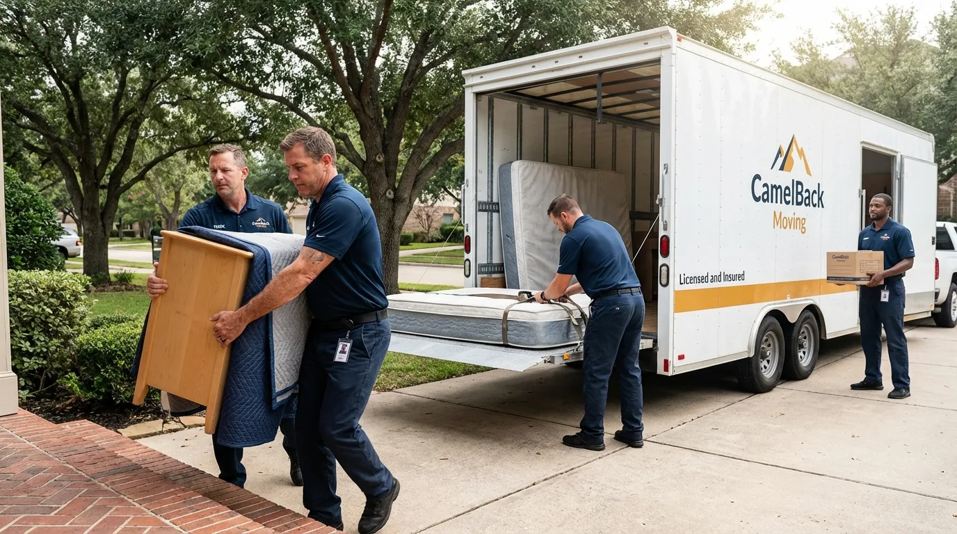 Crew loading residential truck for cross-state move from Wauchula, FL
